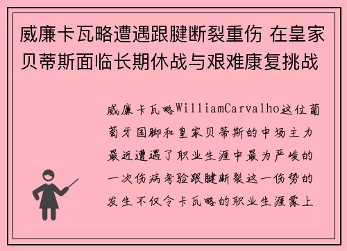 威廉卡瓦略遭遇跟腱断裂重伤 在皇家贝蒂斯面临长期休战与艰难康复挑战 威廉卡瓦略遭遇跟腱断裂重伤 在皇家贝蒂斯面临长期休战与艰难康复挑战